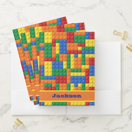 Colorful Bricks Building Blocks  Personalized Pocket Folder