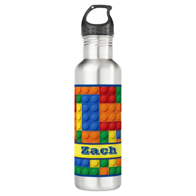 Colorful Bricks Building Blocks | Personalized Stainless Steel Water Bottle (Front)