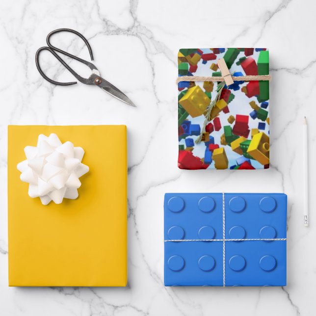 Colorful Bricks Building Blocks Wrapping Paper Sheets (Front)