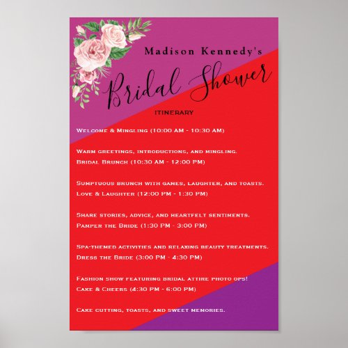 Colorful Bridal Shower Itinerary Plan Floral Poster