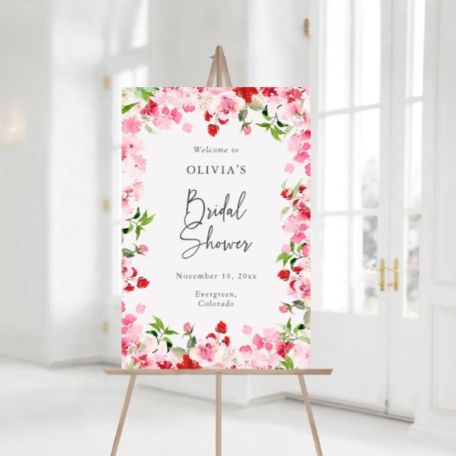 Colorful Bridal Shower Welcome Sign (Red and Pink Roses Bridal Shower Welcome Sign by Painted Paperie
)