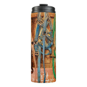 Colorful Bridleshorse,tack,animals,barn,blue,bridl Thermal Tumbler