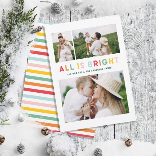 colorful bright 2 photo modern Christmas simple Holiday Card