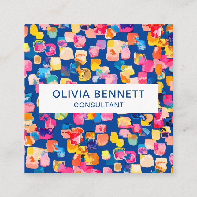Colorful Bright Abstract Square Business Card (Front)