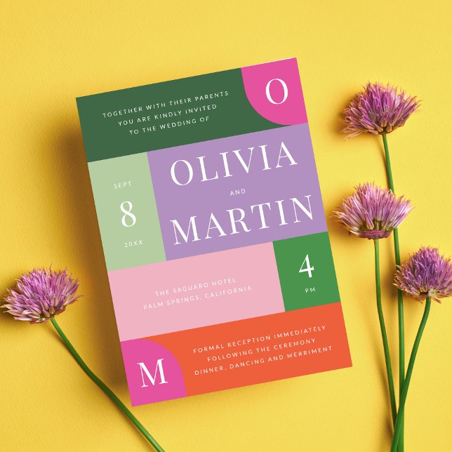 Colorful Bright and Bold Orange and Pink Wedding Invitation (Creator Uploaded)