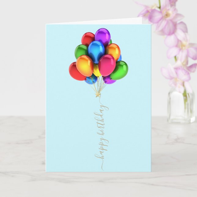 Colorful Bright Balloons | Happy Birthday Script Card (Orchid)