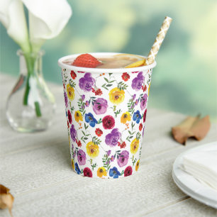 Colorful Bright & Bold Watercolor Floral Paper Cups