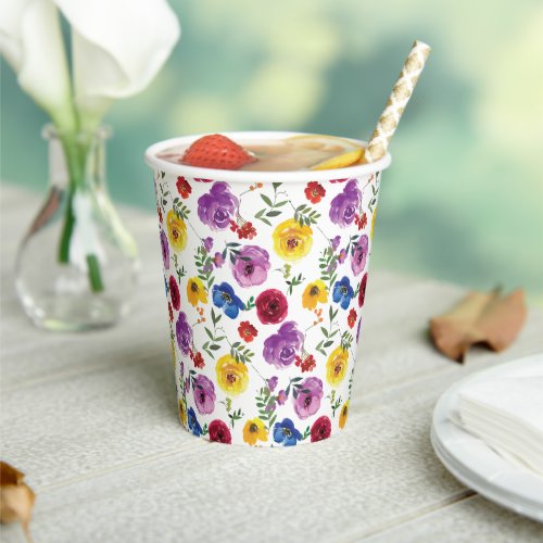 Colorful Bright  Bold Watercolor Floral  Paper Cups