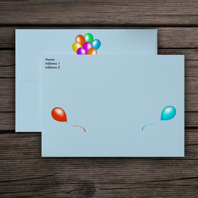 Colorful Bright Bunch of Balloons Envelope (Bright colourful festive balloons in a multitude of colours on light blue mailing Birthday envelopes)