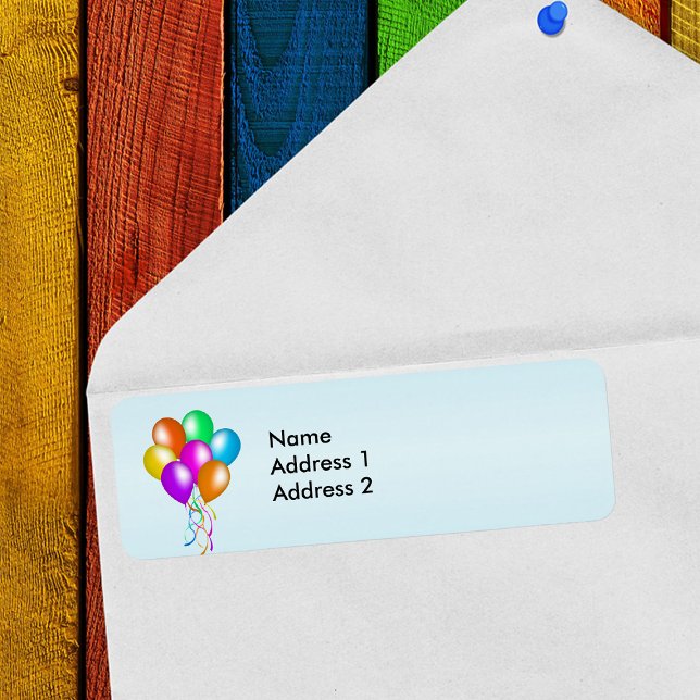 Colorful Bright Bunch of Balloons Label (Bright bunch colourful balloons streamers on blue return address labels.)