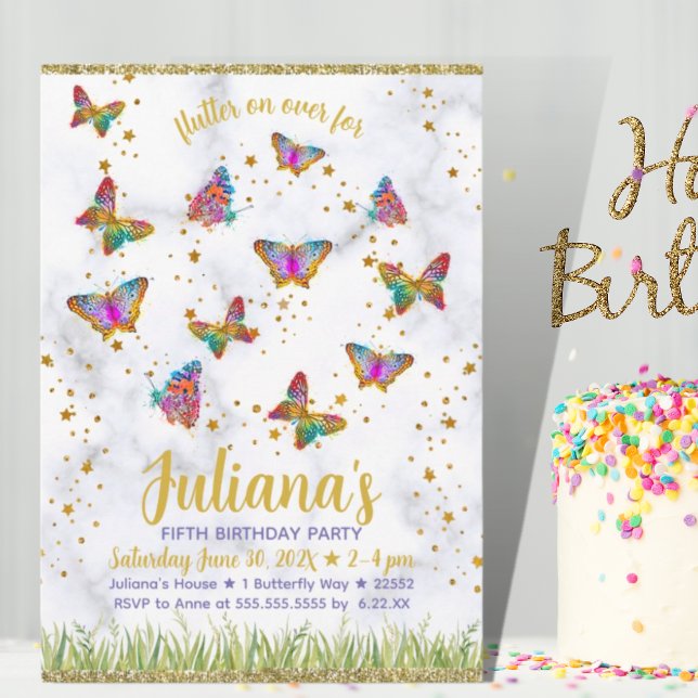 Colorful Bright Butterfly Birthday Party  Invitation (Colorful Bright Butterfly Birthday Party Invitation)