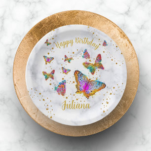 Colorful Bright Butterfly Birthday Party Paper Plates