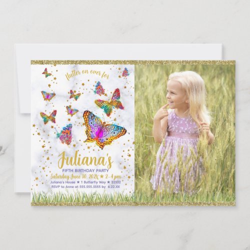 Colorful Bright Butterfly Birthday Party Photo Invitation