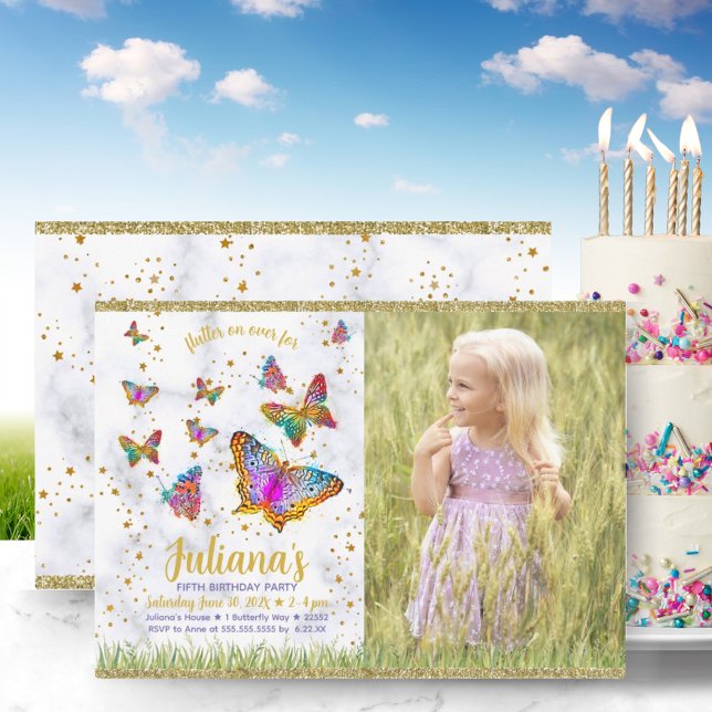 Colorful Bright Butterfly Birthday Party Photo Invitation (Colorful Bright Butterfly Birthday Party Photo Invitation)