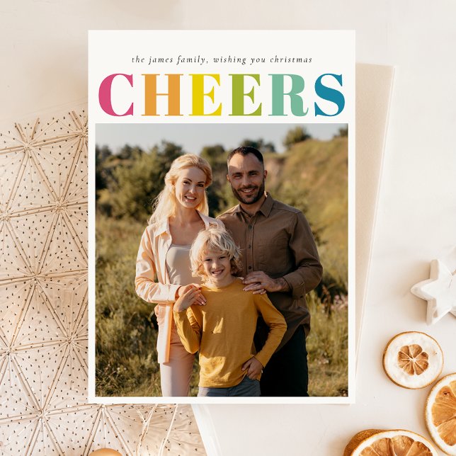Colorful Bright Cheers Christmas Photo Holiday Postcard (Creator Uploaded)