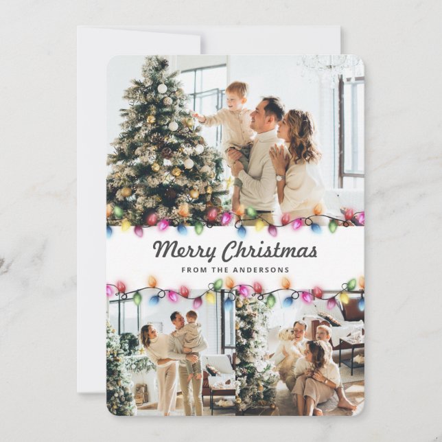 Colorful Bright Christmas Lights Photo Holiday Card (Front)