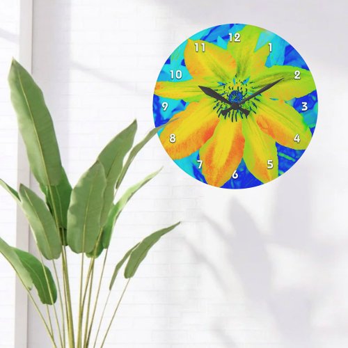 Colorful Bright Clematis Flower Multicolor Large Clock