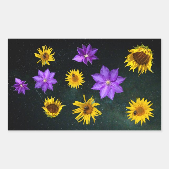 Colorful Bright Cut Out Flowers Rectangular Sticke Sticker (Front)