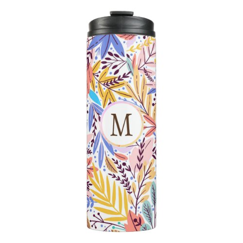 Colorful Bright Exotic Botanic Pattern Monogrammed Thermal Tumbler