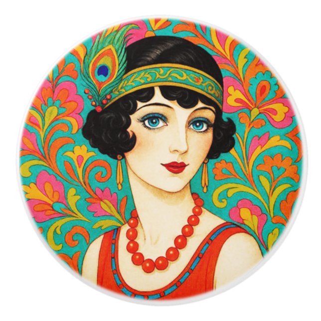 Colorful Bright Flapper   Ceramic Knob (Front)