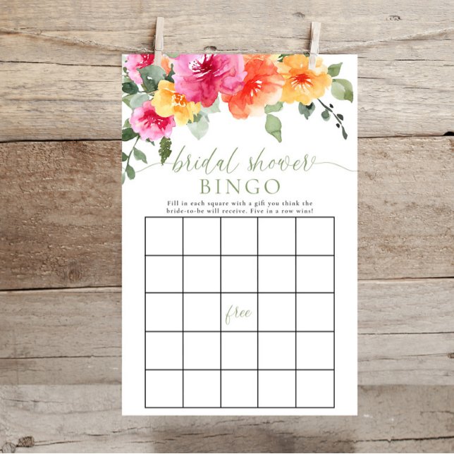 Colorful bright floral bridal shower bingo game (Creator Uploaded)