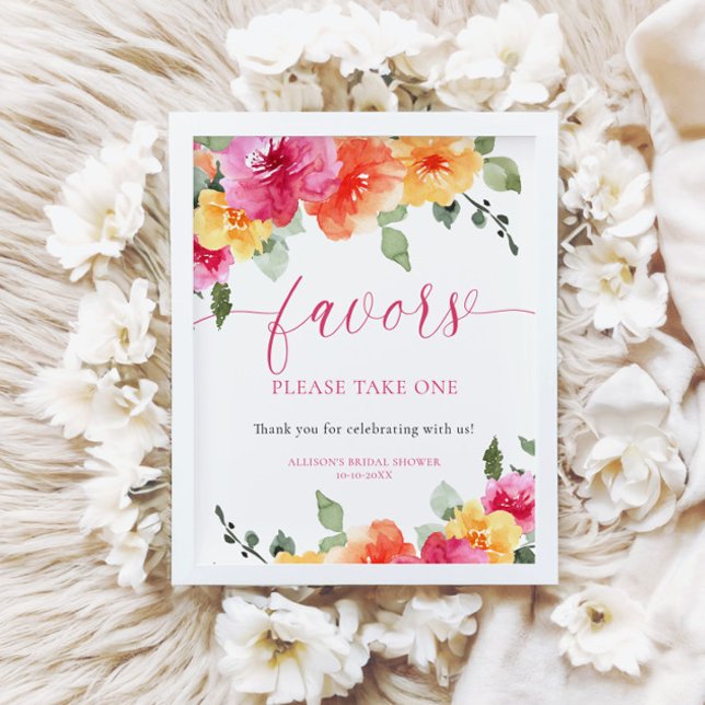 Colorful bright floral bridal shower favors sign (Creator Uploaded)