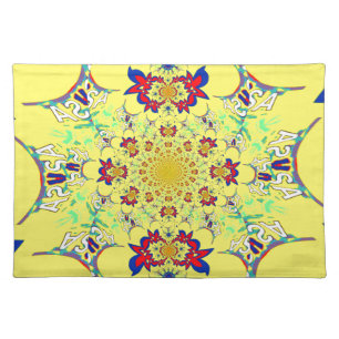 Colorful Bright Floral Damask Design Art Print Cloth Placemat