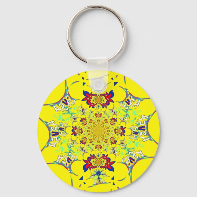 Colorful Bright Floral Damask Design Art Print Keychain (Front)