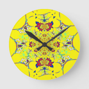 Colorful Bright Floral Damask Design Art Print Round Clock