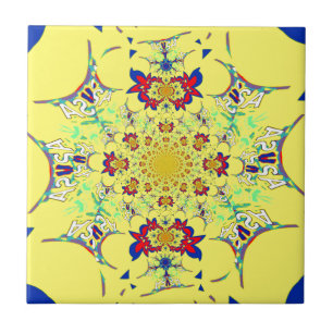 Colorful Bright Floral Damask Design Art Print Tile