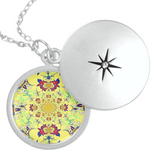 Colorful Bright floral damask design Sterling Silver Necklace