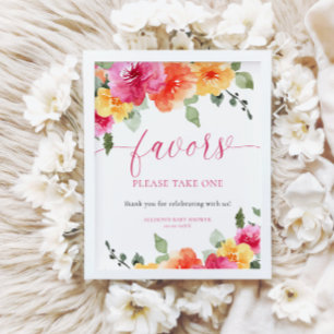 Colorful bright floral favors please take one sign