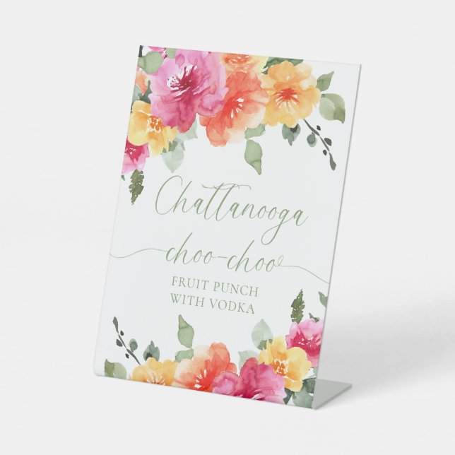 Colorful bright floral fruit punch pedestal sign (Front)