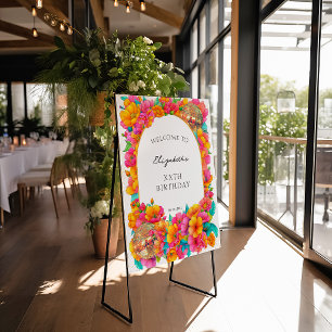 Colorful Bright Floral Gold Disco Ball Birthday Foam Board