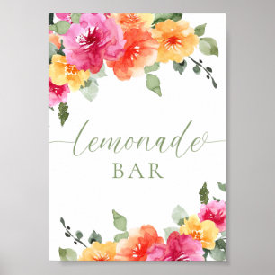 Colorful bright floral lemonade bar  poster