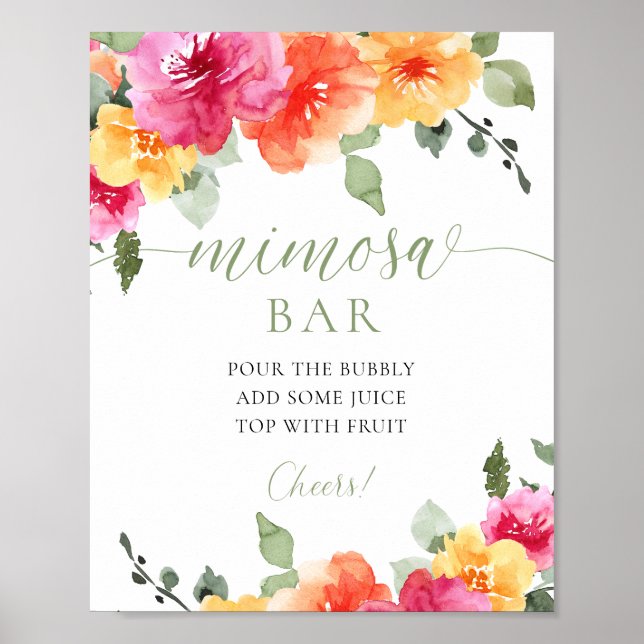 Colorful bright floral mimosa bar sign (Front)