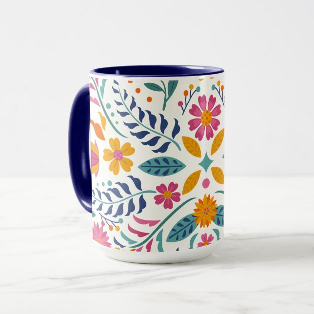 Colorful Bright Floral Modern Botanical Flowers Mug (Front Left)