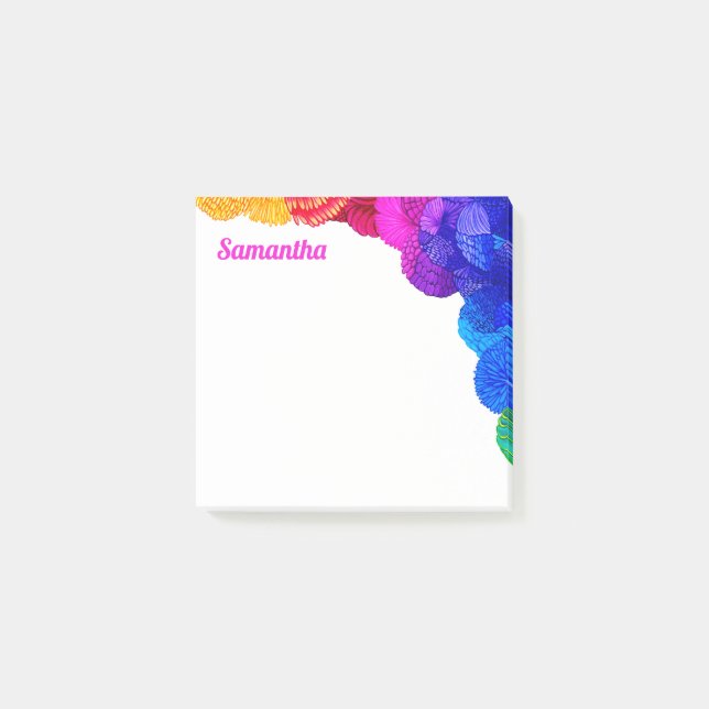 Colorful Bright Floral Pattern Personalized Post-it Notes (Front)