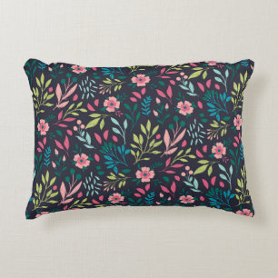 Colorful bright floral print with flowers and leav accent pillow
