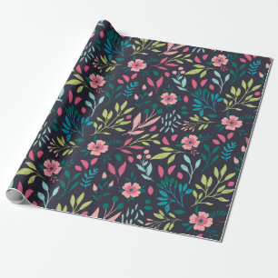Colorful bright floral print with flowers and leav wrapping paper