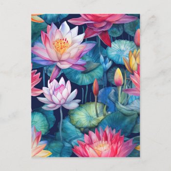 Colorful Bright Floral Seamless Pattern Postcard by ProdesignGo at Zazzle