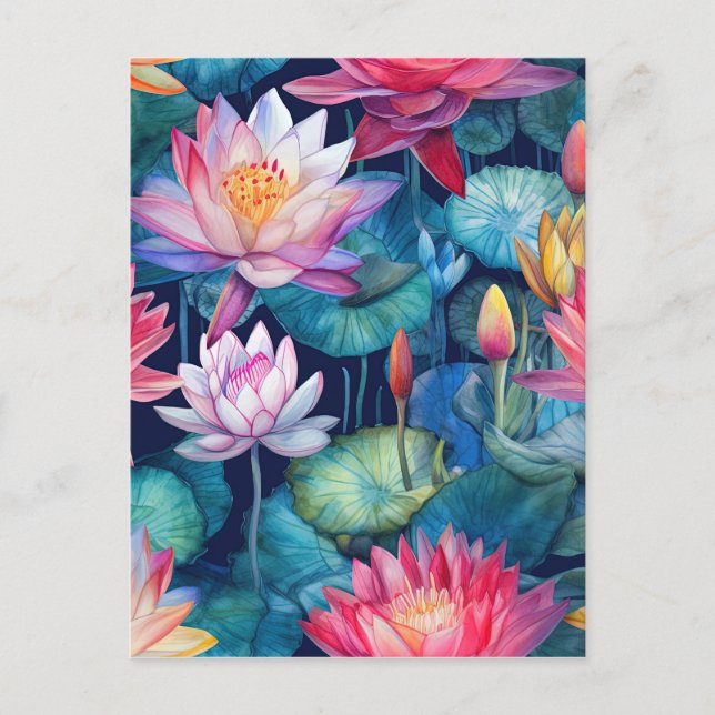 Colorful Bright Floral Seamless Pattern Postcard (Front)
