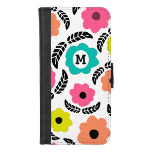 Colorful Bright Flower Pattern Monogram  iPhone 8/7 Wallet Case