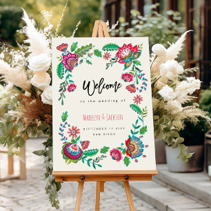 Colorful bright folk flowers wedding foam board