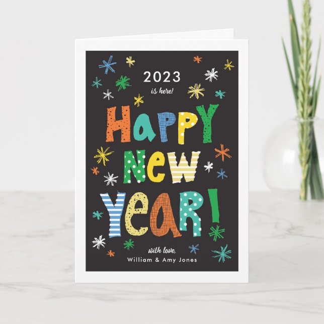 Colorful Bright Fun Happy New Year Holiday Card (Front)
