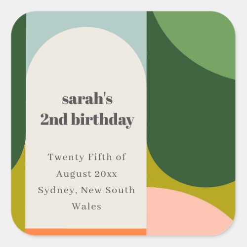 Colorful Bright Groovy Retro Arch Any Age Birthday Square Sticker