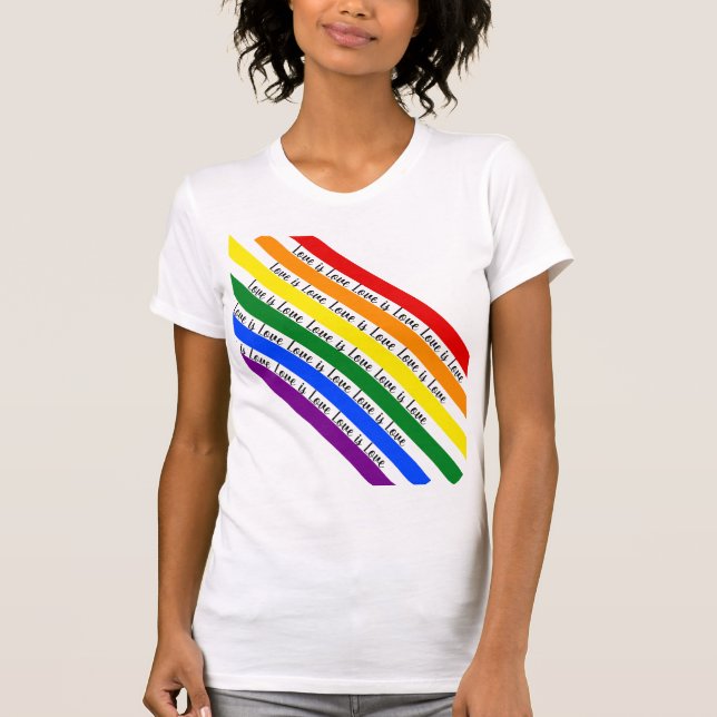 Colorful Bright Happy Rainbow Stripes Diagonal T-Shirt (Front)