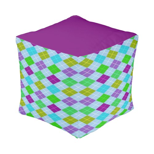 Colorful Bright Harlequin Geometric Pattern Pouf