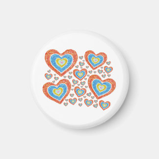 Colorful bright hearts round magnet
