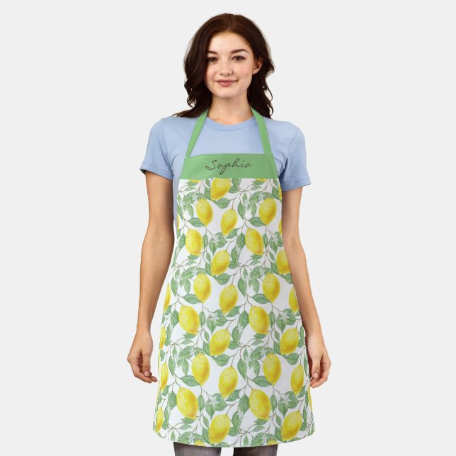 Colorful Bright Lemon Citrus Yellow Chic Summer Apron (Worn)